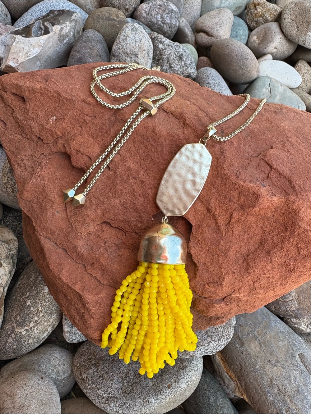 Kendra Scott Monroe Yellow & Gold Tone Tassel Necklace Adjustable Retired Rare